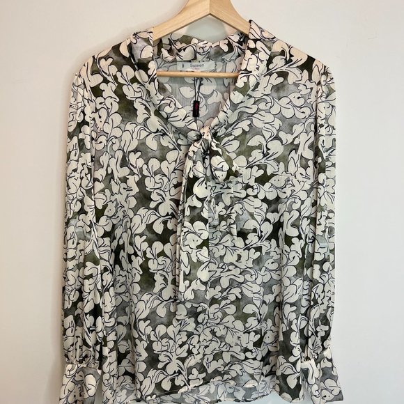 Tie Collar Patterned Blouse - GREEN - Picture 5 of 6